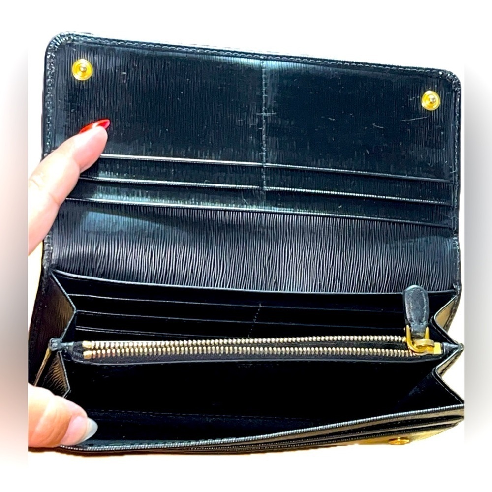 PRADA Milano Saffiano Leather Long Cont.Wallet, Blk/Gold Hardware no card case